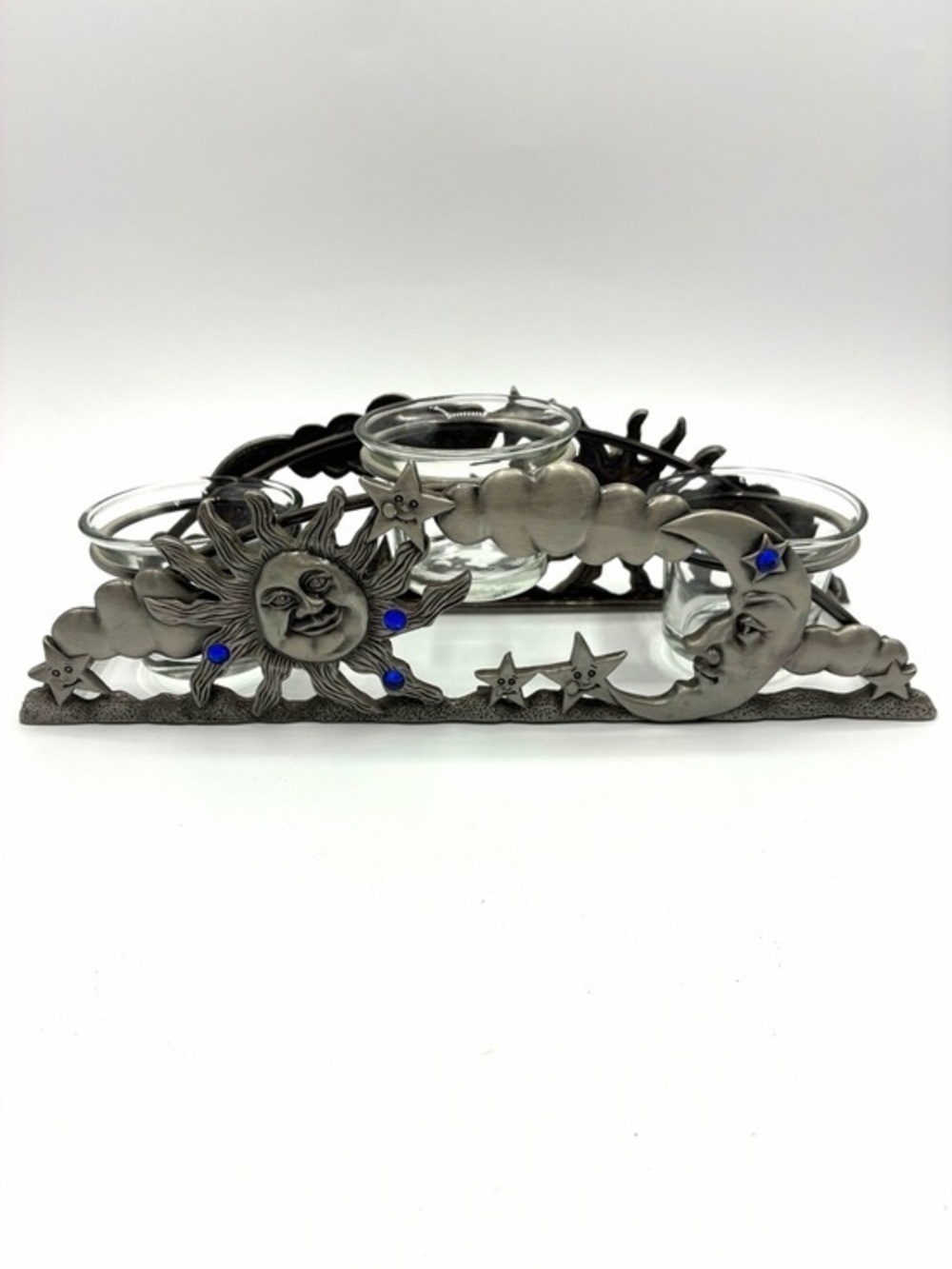 Vintage Spoontiques Pewter Celestial Tea Light Candle Holder Sun Moon Stars